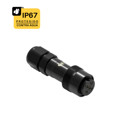 CONECTOR CABO CIRCULAR M16 RETO - 10 AMPERES - FÊMEA - PG7 - IP67 - ALUMÍNIO