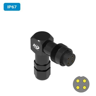 Conector M16 fêmea para cabo 90° IP67 10 amperes