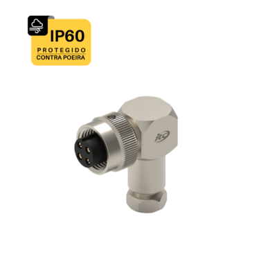 CONECTOR CABO CIRCULAR M12 90º - 1 AMPERE - FÊMEA - PRENSA CABO ITC M12 - IP60 - LATÃO NIQUELADO 1,0 OURO
