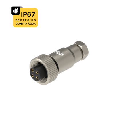 CONECTOR CABO CIRCULAR M12 RETO - 1 AMPERE - FÊMEA - PRENSA CABO ITC M12 - IP67 - LATÃO NIQUELADO 1,0 OURO