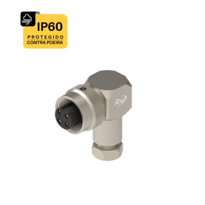 CONECTOR CABO CIRCULAR M12 90º - 1 AMPERE - FÊMEA - PRENSA CABO ITC M12 - IP60 - LATÃO NIQUELADO 1,0 OURO