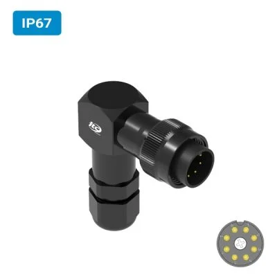 Conector M16 macho para cabo 90° IP67 3 amperes