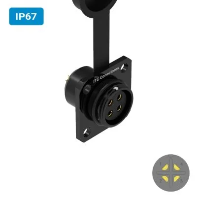 Conector M16 fêmea para painel quadrada IP67 10 amperes