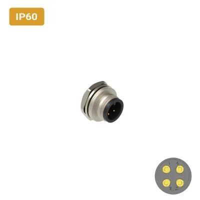 Conector M12 macho para painel redonda IP60 1 ampere