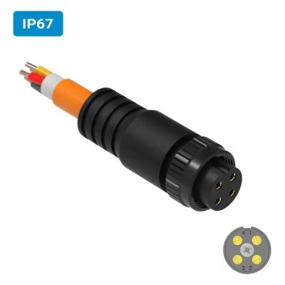 Conector injetado M16 fêmea para cabo IP67 10 amperes