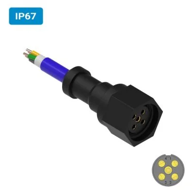Conector injetado POM M16 fêmea para cabo IP67 10 amperes