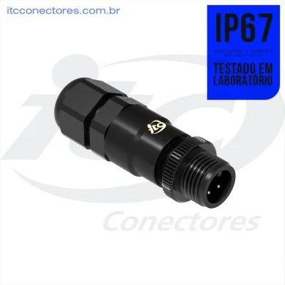 Conector M12 macho para cabo IP67 1 ampere PG7
