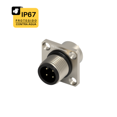 CONECTOR BASE QUADRADA CIRCULAR M12 - 1 AMPERE - MACHO - IP67 - LATÃO NIQUELADO 1,0 OURO