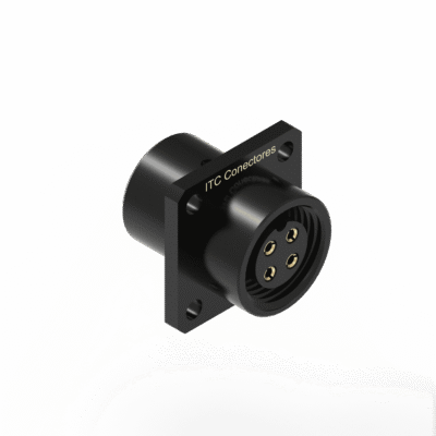 Conector Base Quadrada Circular M12 - 4 Vias - 1 Ampere - Fêmea - IP67 - Alumínio Preto 1,0-Ouro