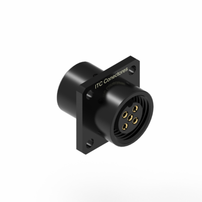 Conector Base Quadrada Circular M12 - 5 Vias - 1 Ampere - Fêmea - IP67 - Alumínio Preto 1,0-Ouro