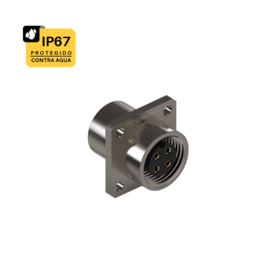 CONECTOR BASE QUADRADA CIRCULAR M12 - 1 AMPERE - FÊMEA - IP67 - LATÃO NIQUELADO