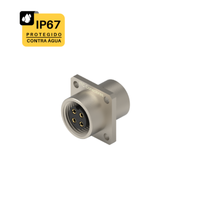 CONECTOR BASE QUADRADA CIRCULAR M12 - 1 AMPERE - FÊMEA - IP67 - LATÃO NIQUELADO