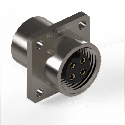 Conector Base Quadrada Circular M12 - 4 Vias - 1 Ampere - Fêmea - IP67 - Latão Niquelado 1,0-Ouro