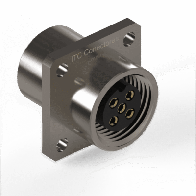 Conector Base Quadrada Circular M12 - 5 Vias - 1 Ampere - Fêmea - IP67 - Latão Niquelado 1,0-Ouro