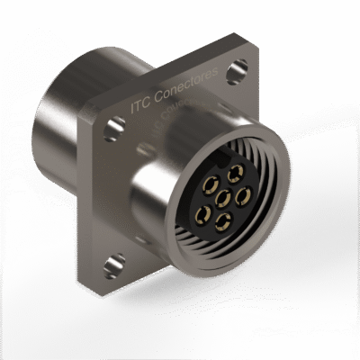 Conector Base Quadrada Circular M12 - 6 Vias - 1 Ampere - Fêmea - IP67 - Latão Niquelado 1,0-Ouro