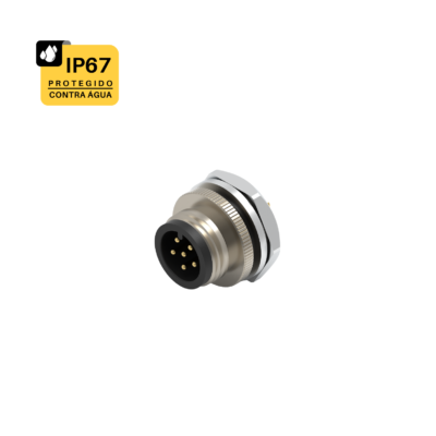 BASE REDONDA FLANGE DESLOCADA M12 - 1 AMPERE - MACHO - IP67 - LATÃO NIQUELADO