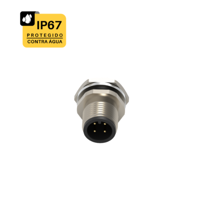 BASE REDONDA FLANGE DESLOCADA M12 - 1 AMPERE - MACHO - IP67 - LATÃO NIQUELADO