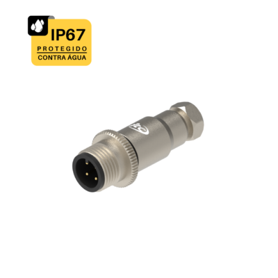 CONECTOR CABO CIRCULAR M12 RETO – 1 AMPERE – MACHO – PRENSA CABO ITC M12 – IP67 – LATÃO NIQUELADO